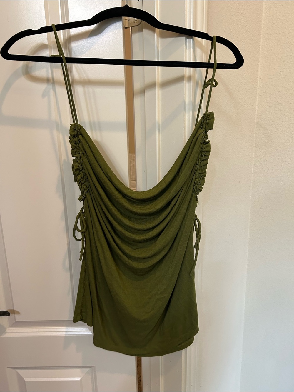 Free People Olive Green Draped Cowl Neck Spaghetti Strap Top